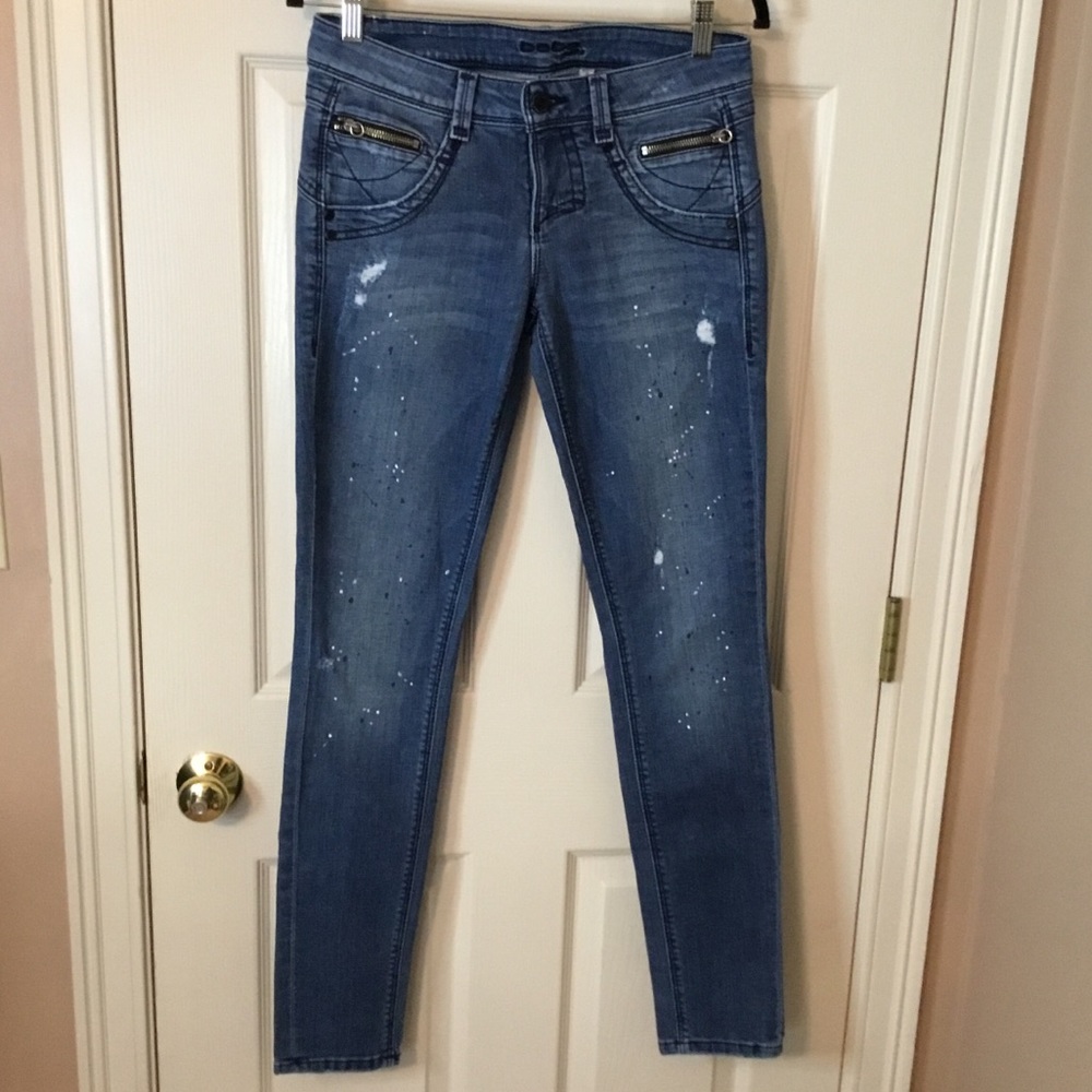 Bebe Skinny Paint Spattered Distressed Jeans -  Size 28